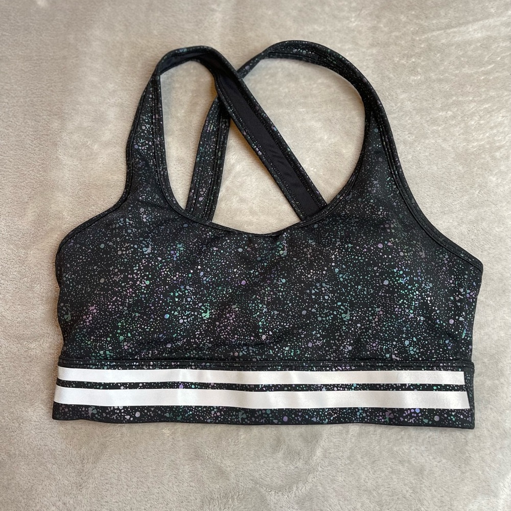 Black Reflective Mirage Light n Tight Cross Strap Bra